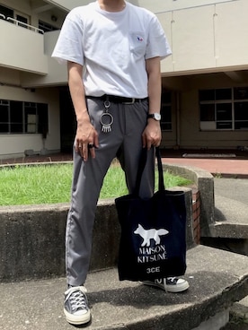 「メゾン キツネ(MAISON KITSUNE)」｜かさん（メンズ・172cm）の夏コーディネート