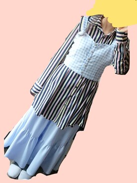 「しまむら（シマムラ）のアイテム（パンツ、ブルー系）」を使った、えりちゃんさん（レディース）の夏コーディネート