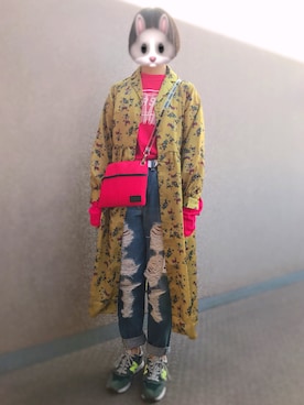 「SPINNS(スピンズ)のアイテム(シャツワンピース)」を使った、ゆずこしょーぅ。さん(レディース・160cm)の春コーディネート