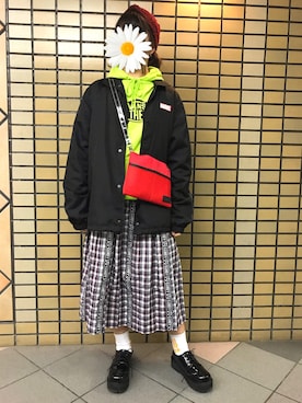 「MARVEL（マーベル）のアイテム（ジャケット/アウター）」を使った、ゆずこしょーぅ。さん（レディース・161cm）の冬コーディネート