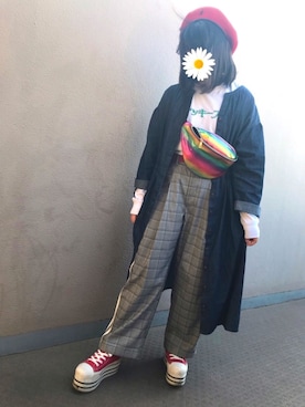 「デニムワンピース」｜ゆずこしょーぅ。さん（レディース・161cm・10代）の春コーディネート