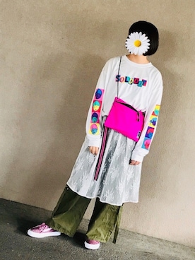 「チェック柄に恋してる」｜「アイテム（カーゴパンツ）」を使った、ゆずこしょーぅ。さん（レディース・161cm）の秋コーディネート