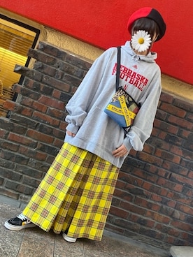 「袴パンツ」｜「アイテム（ハンチング/ベレー帽）」を使った、ゆずこしょーぅ。さん（レディース・161cm）の秋コーディネート