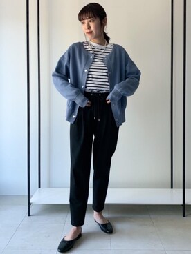 「green label relaxing（グリーンレーベルリラクシング）のSC メタルパール ロング ネックレス（ネックレス）」を使った、shimazu_rさん（レディース・159cm）の冬コーディネート