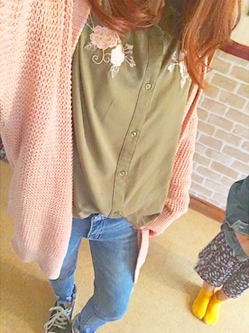 「しまむら（シマムラ）のアイテム（シャツ/ブラウス、グリーン系）」を使った、kairiさん（キッズ・100cm）の春コーディネート