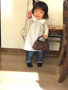 「MCM（エムシーエム）のアイテム」を使った、はねさん（キッズ・80cm）の冬コーディネート