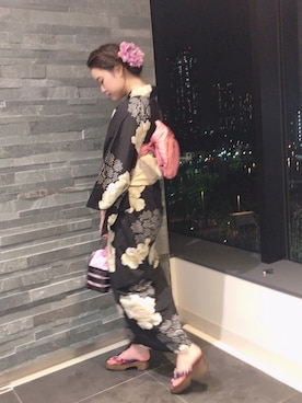 「アイテム（浴衣）」を使った、田村有沙さん（レディース・163cm）の秋コーディネート