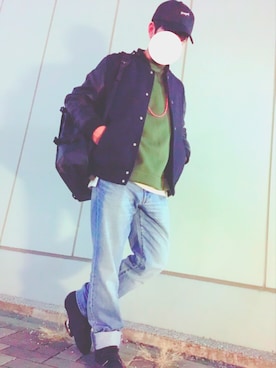 「スウエット」｜「アイテム（スタジャン）」を使った、パンダさん（メンズ・170cm）の冬コーディネート