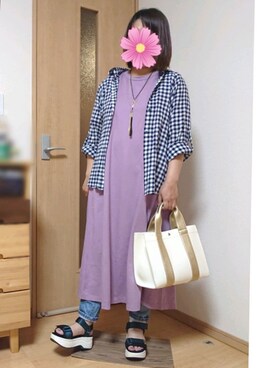 「ZOZO（ゾゾ）のスリムテーパードデニムパンツ［WOMEN］（デニムパンツ）」を使った、こすもすさん（レディース・150cm）の夏コーディネート