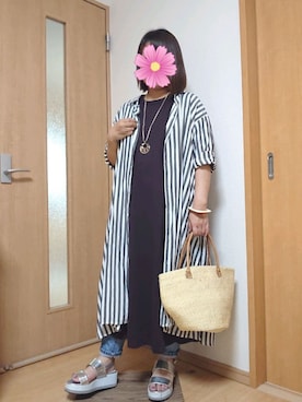 「ZOZO（ゾゾ）のスリムテーパードデニムパンツ［WOMEN］（デニムパンツ）」を使った、こすもすさん（レディース・150cm）の夏コーディネート