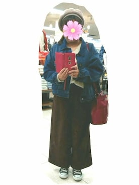 「AEON STYLE（イオンスタイル）のアイテム（ハンチング/ベレー帽）」を使った、こすもすさん（レディース・150cm）の秋コーディネート