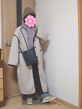 「GRL（グレイル）のアイテム（ノーカラーコート）」を使った、こすもすさん（レディース・150cm）の春コーディネート