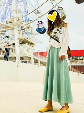 「MUJI Labo（ムジラボ）のアイテム（バレエシューズ、イエロー系）」を使った、Evelyn Haung さん（レディース・157cm）の夏コーディネート