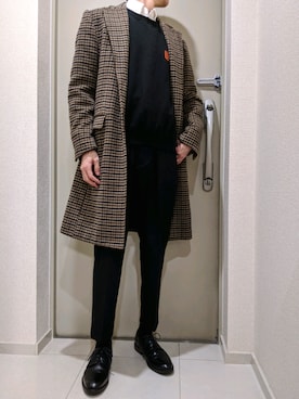 「おでかけ」｜「アイテム（チェスターコート）」を使った、nineさん（メンズ・170cm）の冬コーディネート