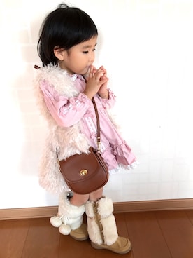 「Shirley Temple（シャーリーテンプル）のアイテム（ワンピース、ピンク系）」を使った、pomu&riri さん（キッズ・90cm）の秋コーディネート