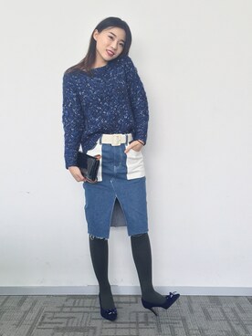 「cache cache（カシュ カシュ）のアイテム（ニット/セーター）」を使った、童小童さん（レディース・162cm）の冬コーディネート