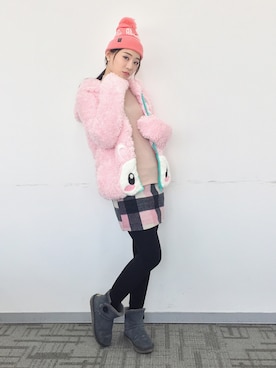 「PULL&BEAR（プルアンドベア）のアイテム（帽子）」を使った、童小童さん（レディース・162cm）の冬コーディネート