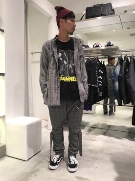 「KaneZ（ケインズ）のアイテム（ニットキャップ/ビーニー）」を使った、KAWAKITA SHOICHIさん（メンズ・175cm）の秋コーディネート