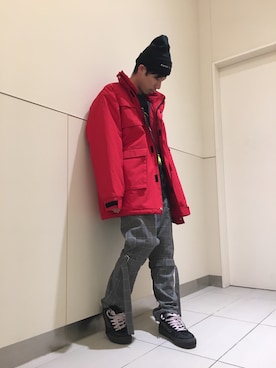 「KaneZ（ケインズ）のKaneZ/ケインズ/CHAOS BEANIE（ニットキャップ/ビーニー）」を使った、KAWAKITA SHOICHIさん（メンズ・175cm）の秋コーディネート