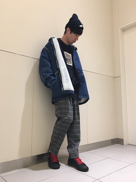 「BlackEyePatch（ブラックアイパッチ）のアイテム（スウェット）」を使った、KAWAKITA SHOICHIさん（メンズ・175cm）の秋コーディネート