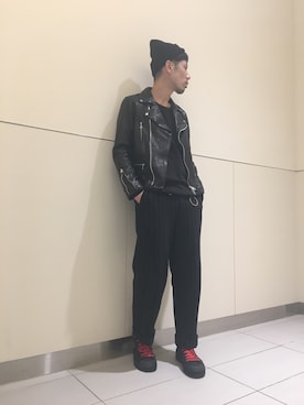 「L.H.P（エルエイチピー）のアイテム（ライダースジャケット）」を使った、KAWAKITA SHOICHIさん（メンズ・175cm）の秋コーディネート