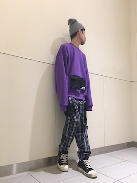 「KaneZ（ケインズ）のKaneZ/ケインズ/CHAOS BEANIE（ニットキャップ/ビーニー）」を使った、KAWAKITA SHOICHIさん（メンズ・175cm）の冬コーディネート