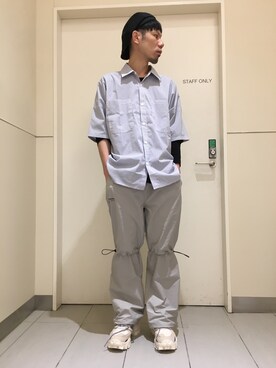 「DANKE SCHON（ダンケシェーン）のDankeSchone/ダンケシェーン/Stripe Albert S/S SHIRTS(ショートスリーブシャツ)（シャツ/ブラウス）」を使った、KAWAKITA SHOICHIさん（メンズ・175cm）の夏コーディネート