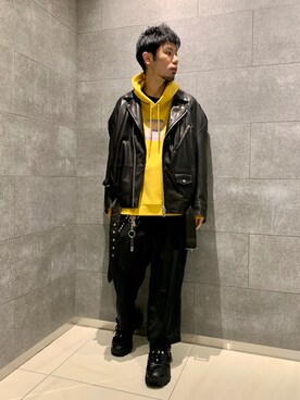 「whiteland」｜「アイテム（ライダースジャケット）」を使った、KAWAKITA SHOICHIさん（メンズ・175cm）の秋コーディネート