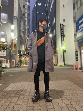 「Danke schon」｜「アイテム（ステンカラーコート）」を使った、KAWAKITA SHOICHIさん（メンズ・175cm）の冬コーディネート