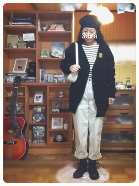 「コンバース ハイカット」｜「アイテム（ハンチング/ベレー帽）」を使った、saraさん（レディース・151cm）の春コーディネート