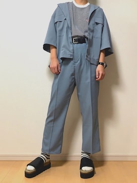 「ビッグシャツ」｜「アイテム（腕時計）」を使った、makiさん（メンズ・173cm）の夏コーディネート