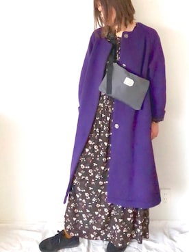 「アイテム（その他アウター、パープル系）」を使った、uyuさん（レディース・161cm）の秋コーディネート