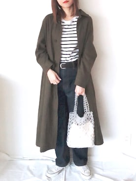 「ビーズバッグ」｜「アイテム（ステンカラーコート）」を使った、uyuさん（レディース・161cm）の春コーディネート