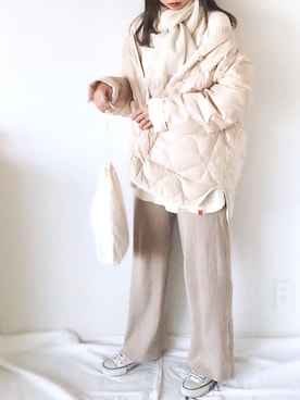 「アイテム（ミリタリージャケット）」を使った、uyuさん（レディース・161cm）の冬コーディネート