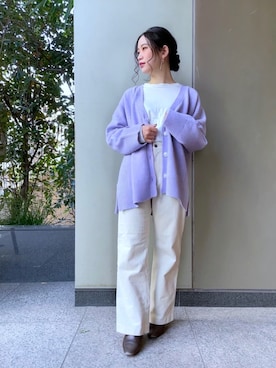 「パープル×黒」｜「アイテム（ニット/セーター）」を使った、asakoさん（レディース・153cm）の冬コーディネート