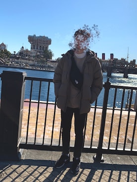 「GU（ジーユー）の（GU）スキニーフィットジーンズ（MEN ⁄ ジーンズ）」を使った、りさん（メンズ・172cm）の冬コーディネート