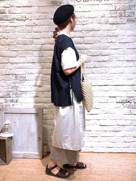「ビーズバッグ」｜「アイテム（その他）」を使った、なかお⚘さん（レディース・165cm）の夏コーディネート