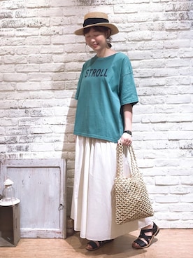 「ビーズバッグ」｜「アイテム（その他）」を使った、なかお⚘さん（レディース・165cm）の夏コーディネート