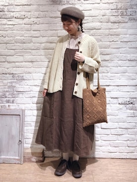 「秋のカフェオレコーデ」｜「アイテム（ハンチング/ベレー帽）」を使った、なかお⚘さん（レディース・165cm）の秋コーディネート