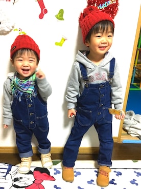 「きょうだいコーデ」｜「アイテム（サロペット/オーバーオール）」を使った、ゆきさん（キッズ・90cm）の冬コーディネート