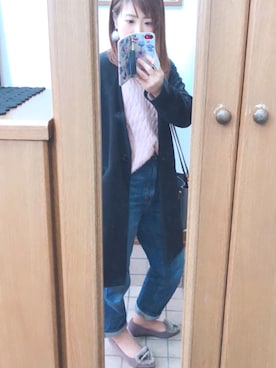 「ハイウエストストレートジーンズ」｜「アイテム（ノーカラージャケット）」を使った、ゆきさん（レディース・155cm）の冬コーディネート