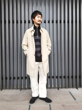 「green label relaxing（グリーンレーベルリラクシング）のアイテム（ステンカラーコート）」を使った、BONさん（メンズ・180cm）の冬コーディネート