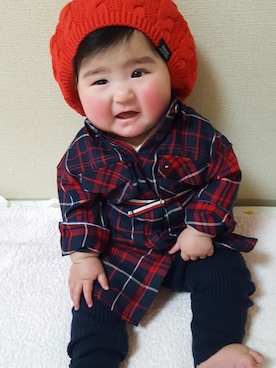 「TOMMY HILFIGER（トミーヒルフィガー）のアイテム（シャツワンピース）」を使った、kaoridolさん（キッズ・70cm）の冬コーディネート