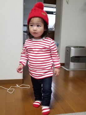 「MIKI HOUSE（ミキハウス）のアイテム（ニットキャップ/ビーニー）」を使った、kaoridolさん（キッズ・80cm）の冬コーディネート