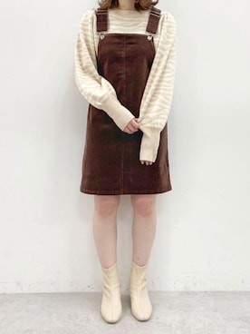 「one after another NICE CLAUP（ワンアフターアナザーナイスクラップ）のアイテム（ジャンパースカート）」を使った、mikuさん（レディース・154cm）の秋コーディネート