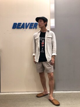 「FUNG（ファング）のアイテム（トップス）」を使った、Tsukaさん（メンズ・170cm）の夏コーディネート