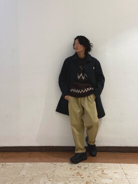 「DANTON（ダントン）のアイテム（ステンカラーコート）」を使った、Tsukaさん（メンズ・170cm）の冬コーディネート
