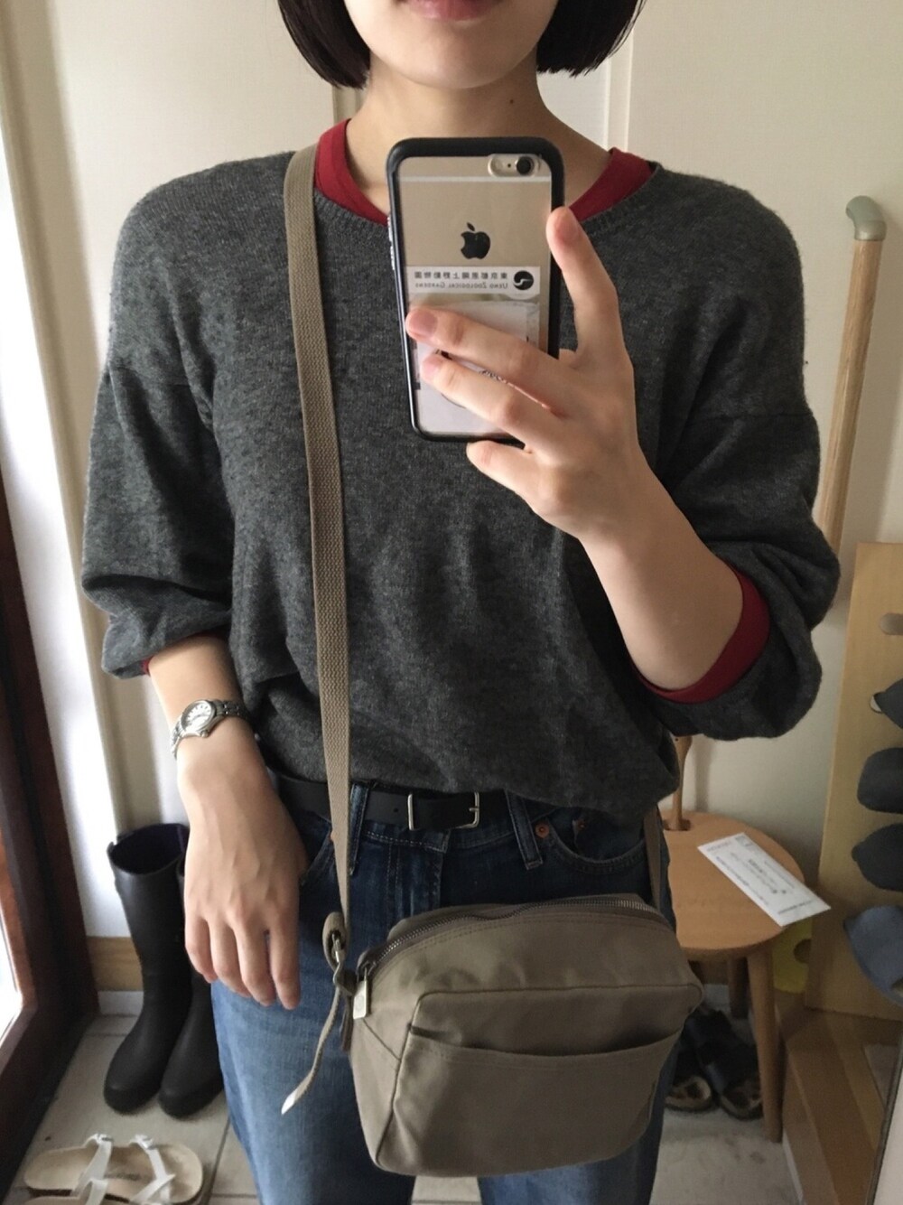 「enracineのアイテム（ニット/セーター、グレー系）」を使った、栞さん（レディース・167cm）の秋コーディネートの1枚目の写真