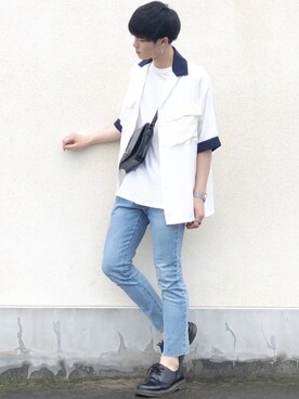 「501(R) Skinny（ゴーマルイチスキニー）の501(R) Skinny スキニージーンズ ミディアムインディゴブルー HILLMAN/14.75oz（デニムパンツ）」を使った、せっきーさん（メンズ・174cm）の夏コーディネート