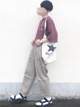 「CONVERSE（コンバース）のアイテム（トートバッグ）」を使った、せっきーさん（メンズ・174cm）の夏コーディネート